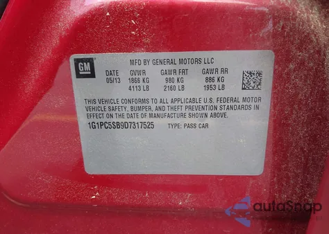 2013 Chevrolet Cruze 1Lt Auto from USA, damaged, VIN 1G1PC5SB9D7317525